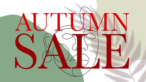 Animation-of-autumn-sale-text-in-red-letters-over-female-face-outline-in-background