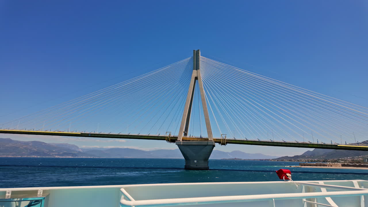 Stunning View of the Rio-Antirrio Bridge in Greece from a Ferry