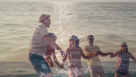 animación del mar sobre diversas personas celebrando
