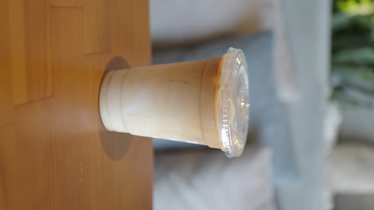 Iced coffee on a wooden table
