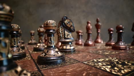 Flight-of-the-camera-between-vintage-chess.-super-macro-close-up