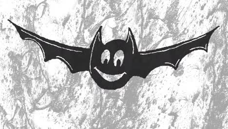 animation of halloween bat over moving white and grey background