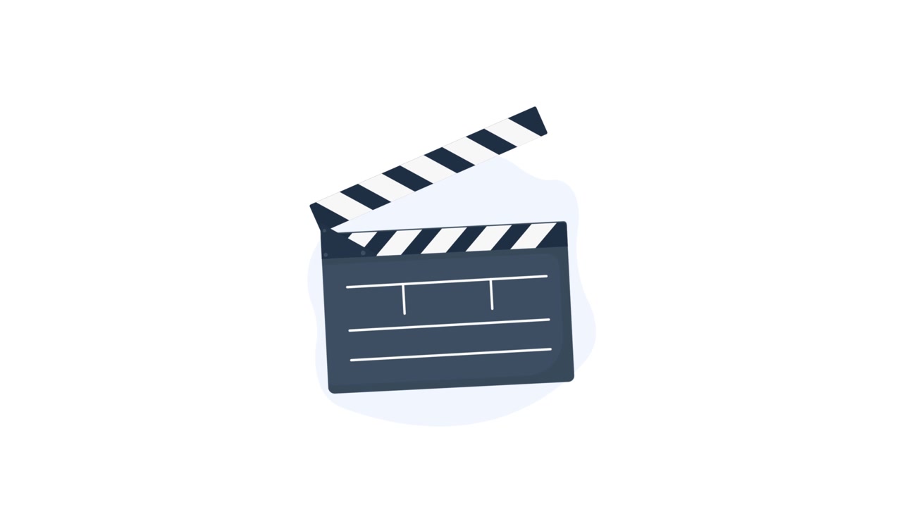 Animiertes Filmklappen-Symbol auf weißem Hintergrund