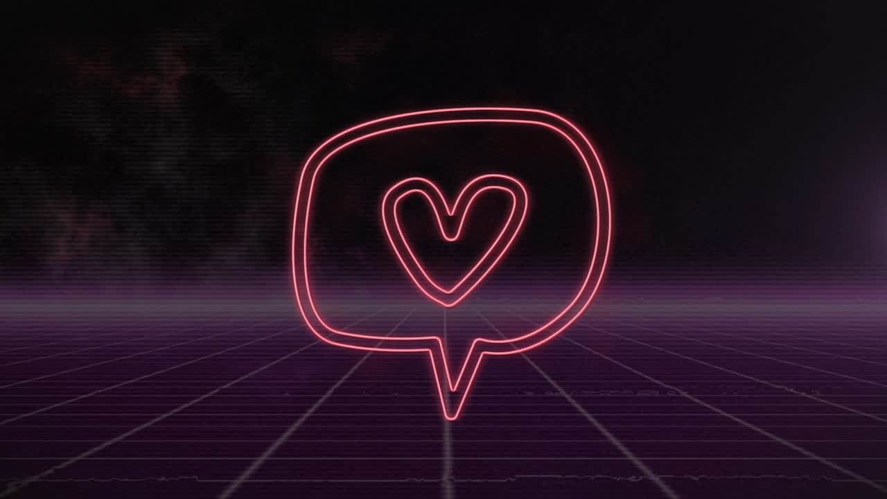 어두운 배경에 그리드 위에 빨간 심장 아이콘의 애니메이션