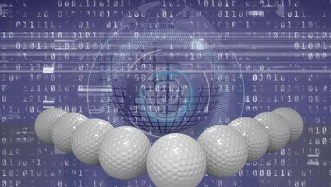 Animation-of-golf-balls-over-binary-coding-and-globe