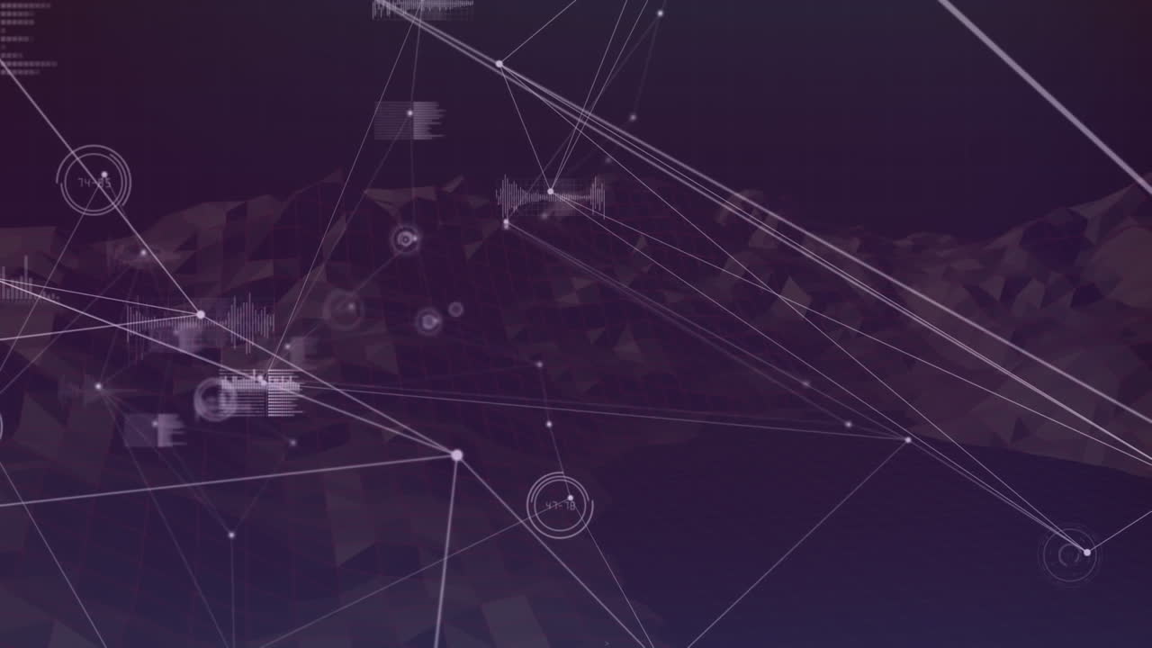 Animation of networks of connections over spinning mountains