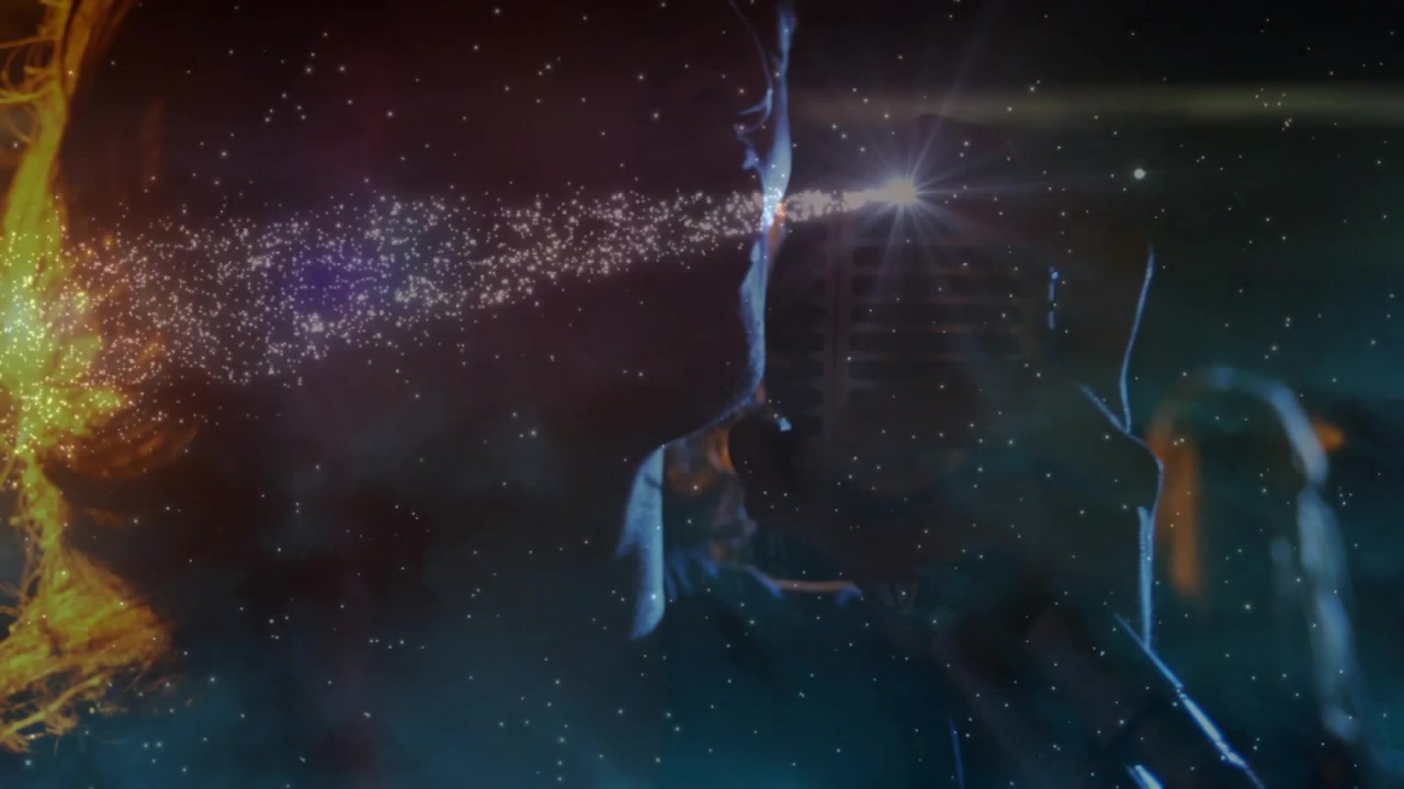 male silhouette moving in technology cosmos, with animated nebula formations and glowing lens flare