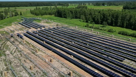 aerial time-lapse installation of solar panels, green energy project development