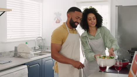 Love,-kitchen-and-happy-couple-cooking-together