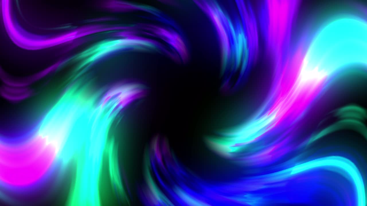 Animação de uma espiral de luz azul e rosa brilhante girando em fundo preto.