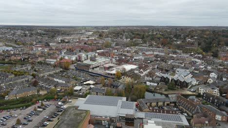 hertford , town centre hertfordshire uk town aerial drone overhead view 4k footage