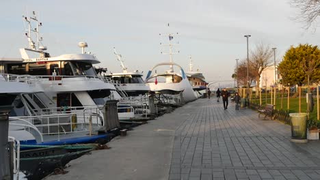 ferry boats at waterfront park in istanbul