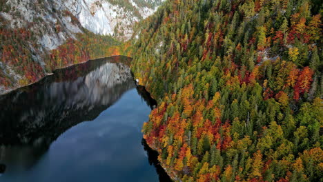 the austrian lake toplitz among the autumn forests in the alpine mountains