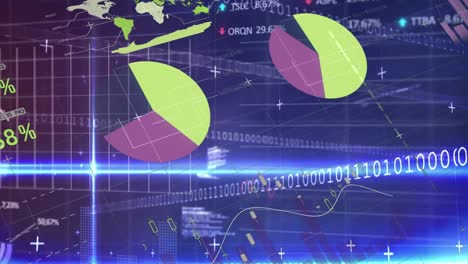 animación del procesamiento de datos estadísticos y bursátiles contra rastros de luz sobre fondo azul