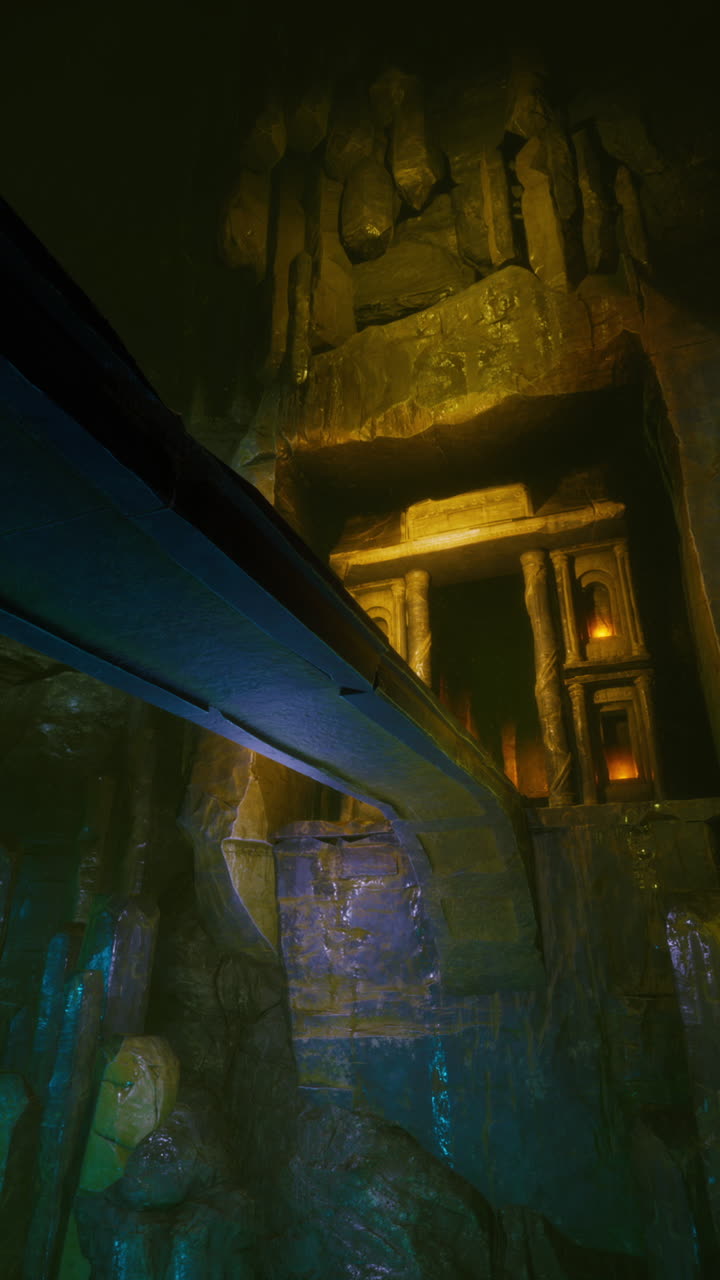 viejo puente de piedra dentro de una cueva grande