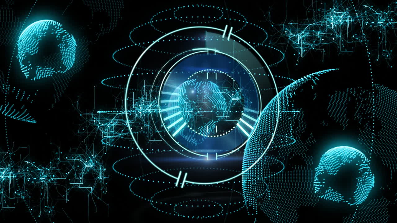 Futuristic digital globe with data processing and network connections animation
