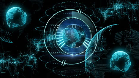 futuristic digital globe with data processing and network connections animation