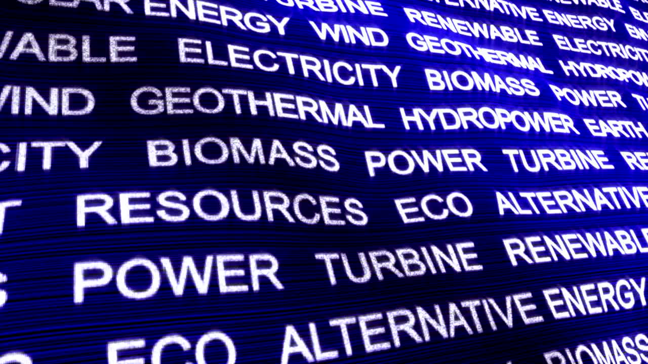 RENEWABLE ENERGY Keywords on Carpet, Animation, Rendering, Background, Loop