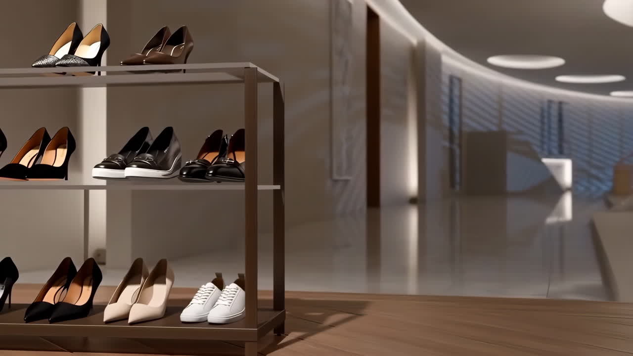 Collection of Shoes on Display in a Modern Retail Store