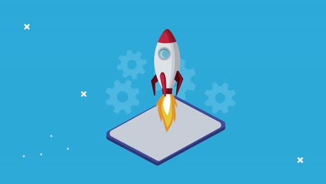 tablet with rocket launcher business online technology animation