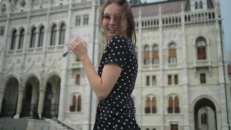 happy woman in budapest