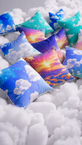 colorful pillows on clouds