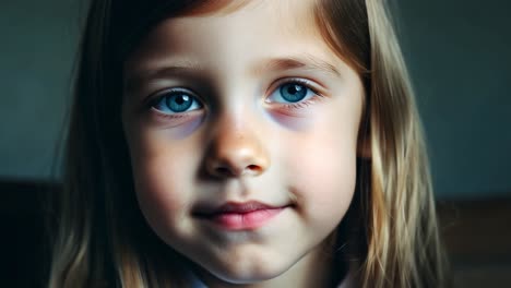 a portrait of a young girl with blue eyes