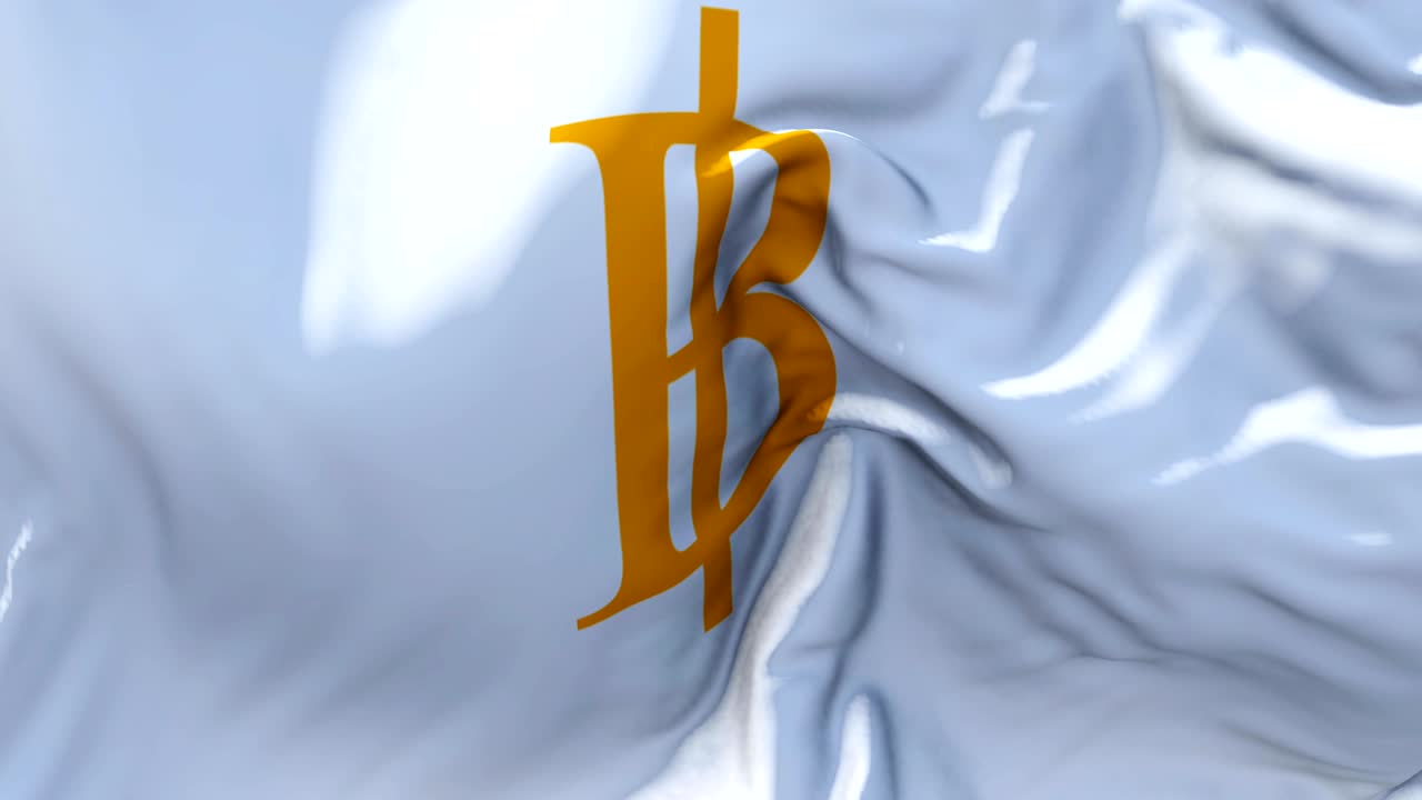 바람 속 느린 동작 애니메이션에서 태국 바트 발을 흔들고, 4k 현실적인 직물 질감 발이 바람이 불어오는 날에 부드럽게 불고, 연속적인 원활한 루프 배경.