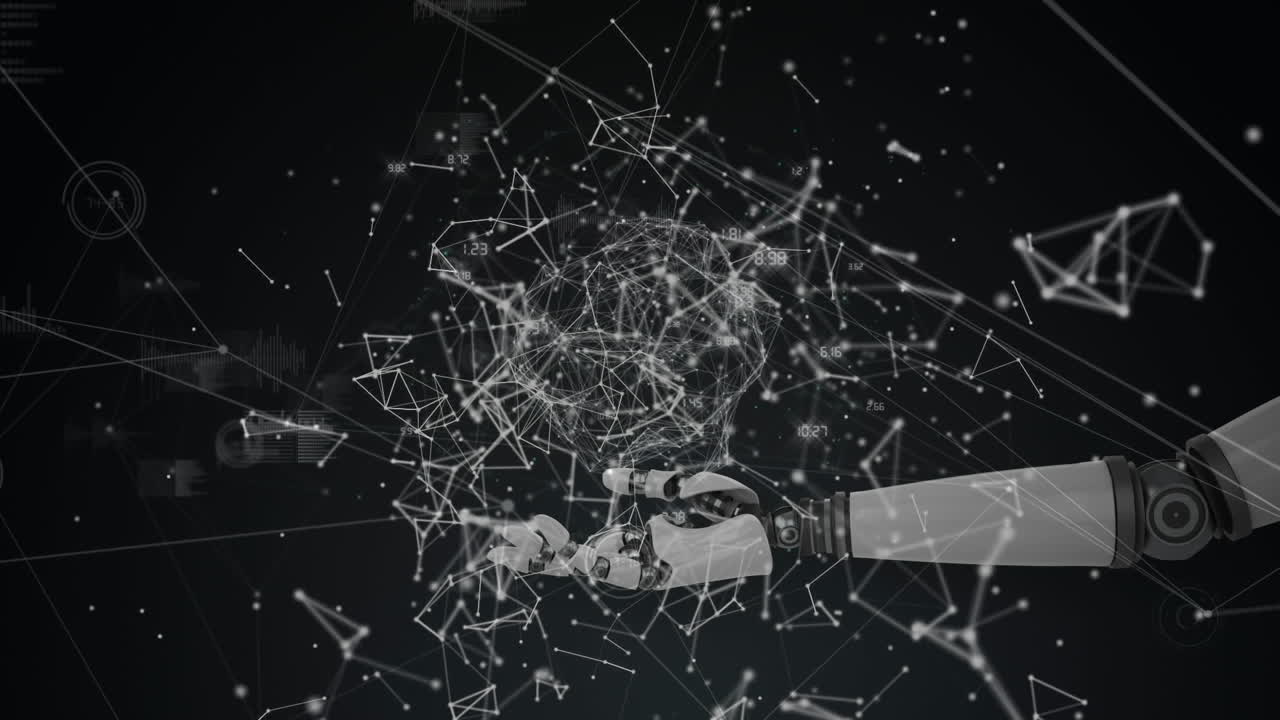 검은 바탕에 로 ⁇  손을 통해 연결 네트워크의 디지털 애니메이션