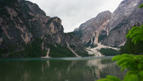 Scenic Lake Prags In The Prags Dolomites In South Tyrol, Italy - Wide Shot