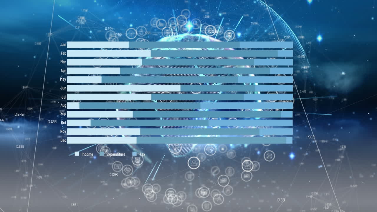 연결 네트워크를 통해 전 세계에 대한 데이터 처리의 애니메이션