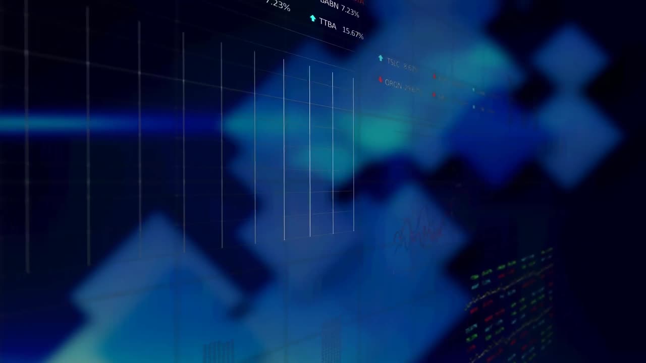 animación del procesamiento de datos financieros en pantallas digitales