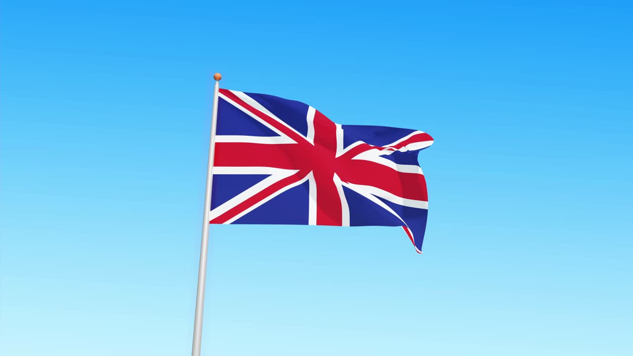 하늘에 영국 발과 녹색 스크린이 고립되어 있습니다.