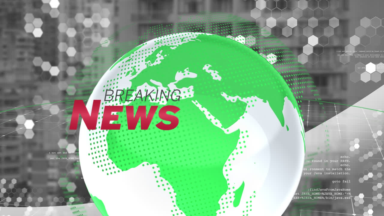 animación de texto de noticias de última hora sobre el globo y el paisaje urbano