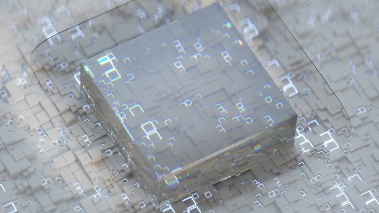 색 반이는 큐브와 함께 미래의 배경 3d 렌더링 애니메이션