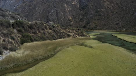 beautiful aerial view of riverside at peruvian highlands