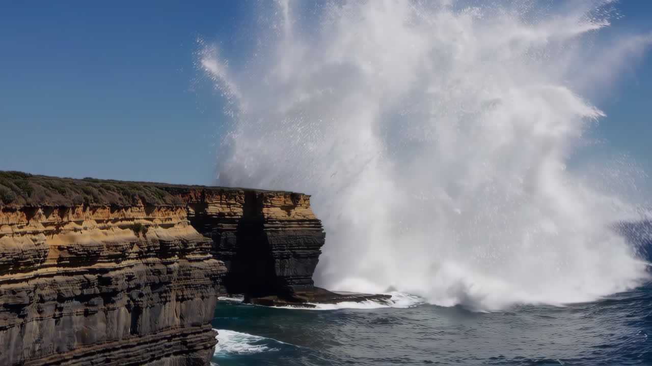 Powerful Waves Crashing Against Coastal Cliffs