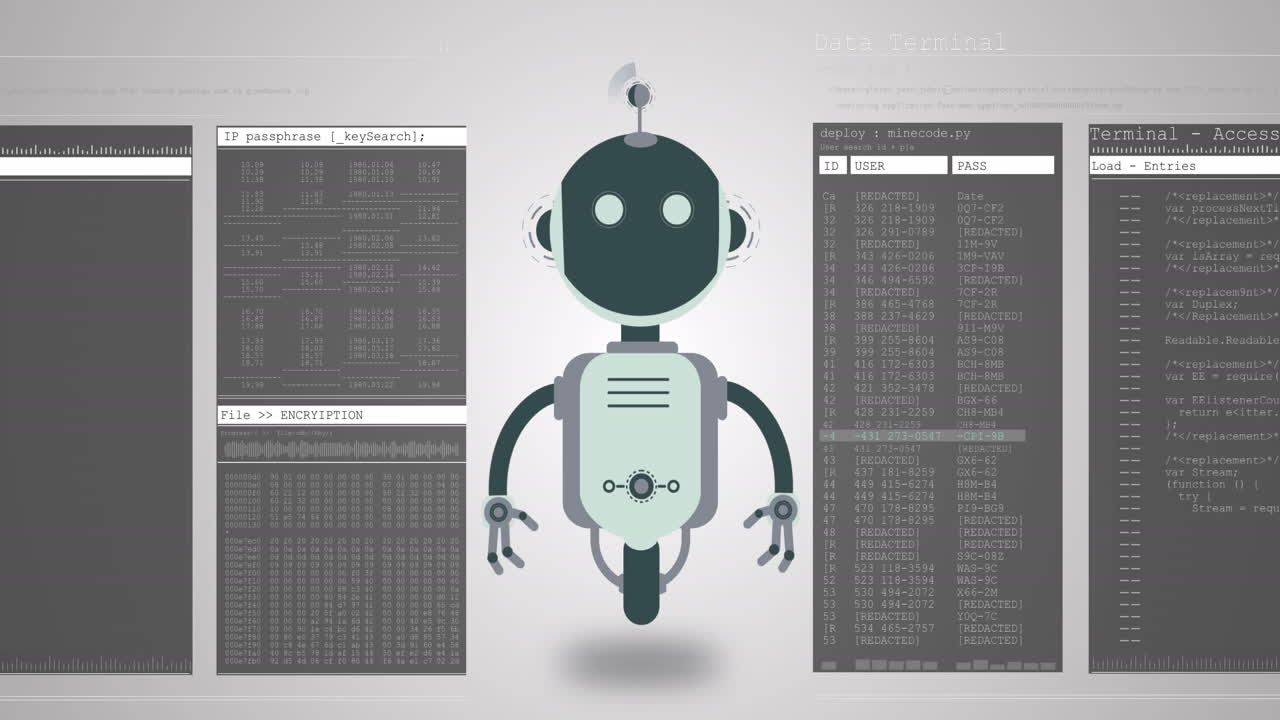 Animation of ai chatbot icon and data processing