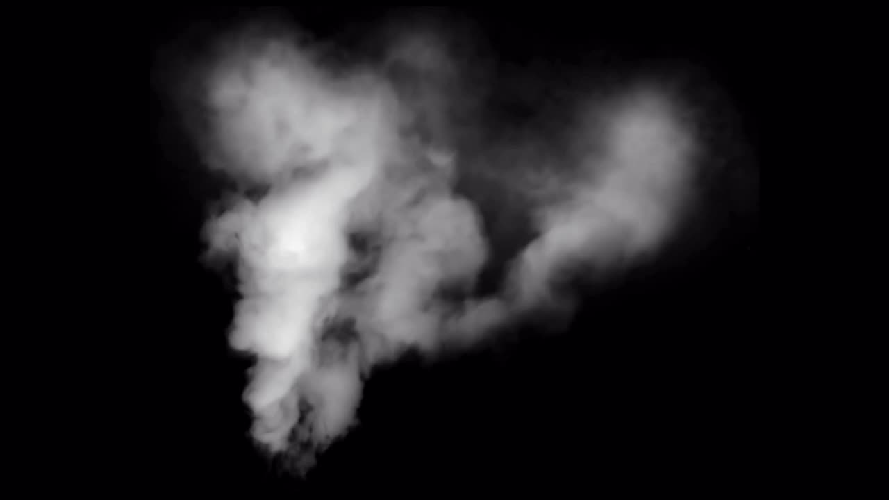 애니메이션 색 연기가 검은색 배경에 고립됩니다.