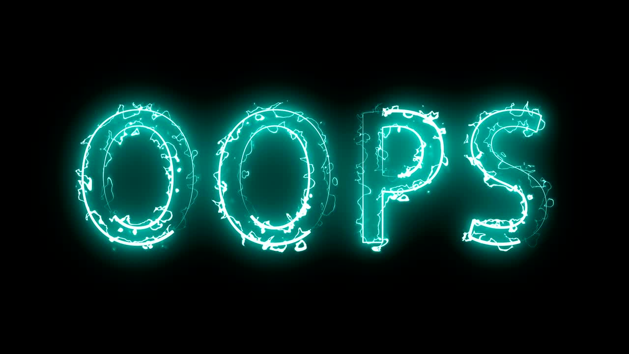 Burning letters of OOPS text, 3d render background, computer generating for creative