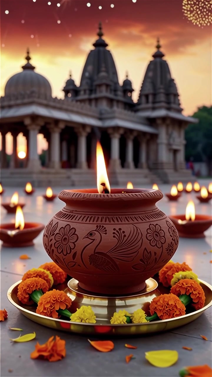 Diwali Festival Background with Lanterns and Traditional Diyas Decorations