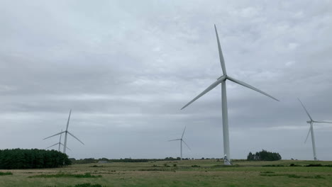 Wind-Turbines-spinning-at-a-Northumberland-Wind-Farm-on-an-Overcast-Day-shot-from-the-Front