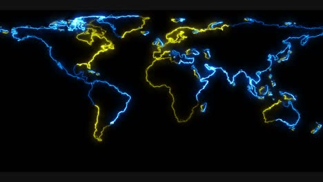glowing lines trace the outlines of the world map