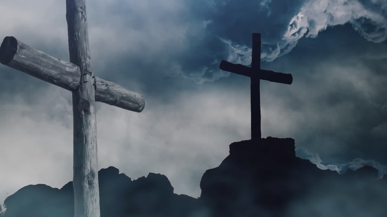 뇌우와 번개의 배경에 대한 두 개의 십자가