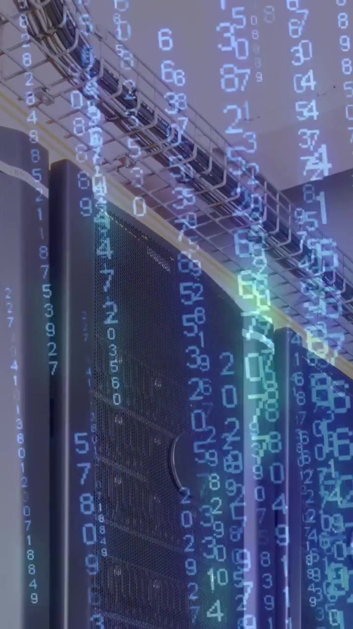 Animation of binary coding data processing over computer servers