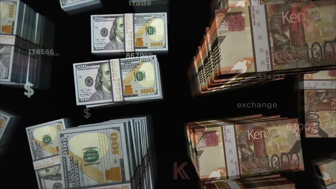미국 달러와 케냐 링 화폐 교환 루프 애니메이션