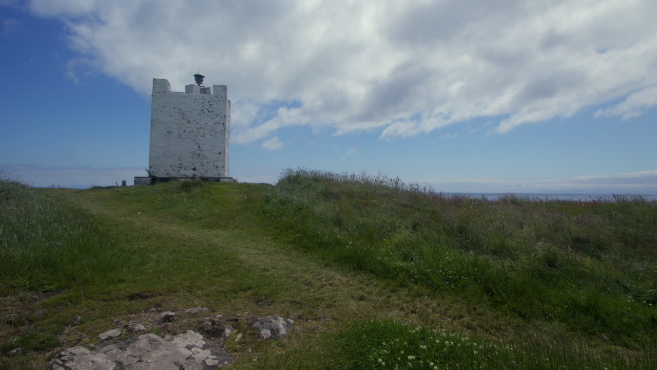 Long shot of isle head lighthouse at Isle head, Isle of Whithorn.