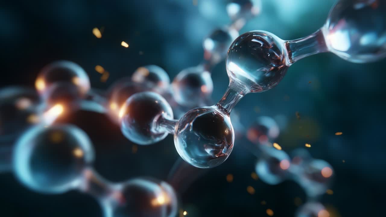 Detailed Visualization of Molecular Structures: Exploring the Intricate Connections and Formations of Molecules in a Luminous Environment with Captivating Light Reflections and Background Blur Effects