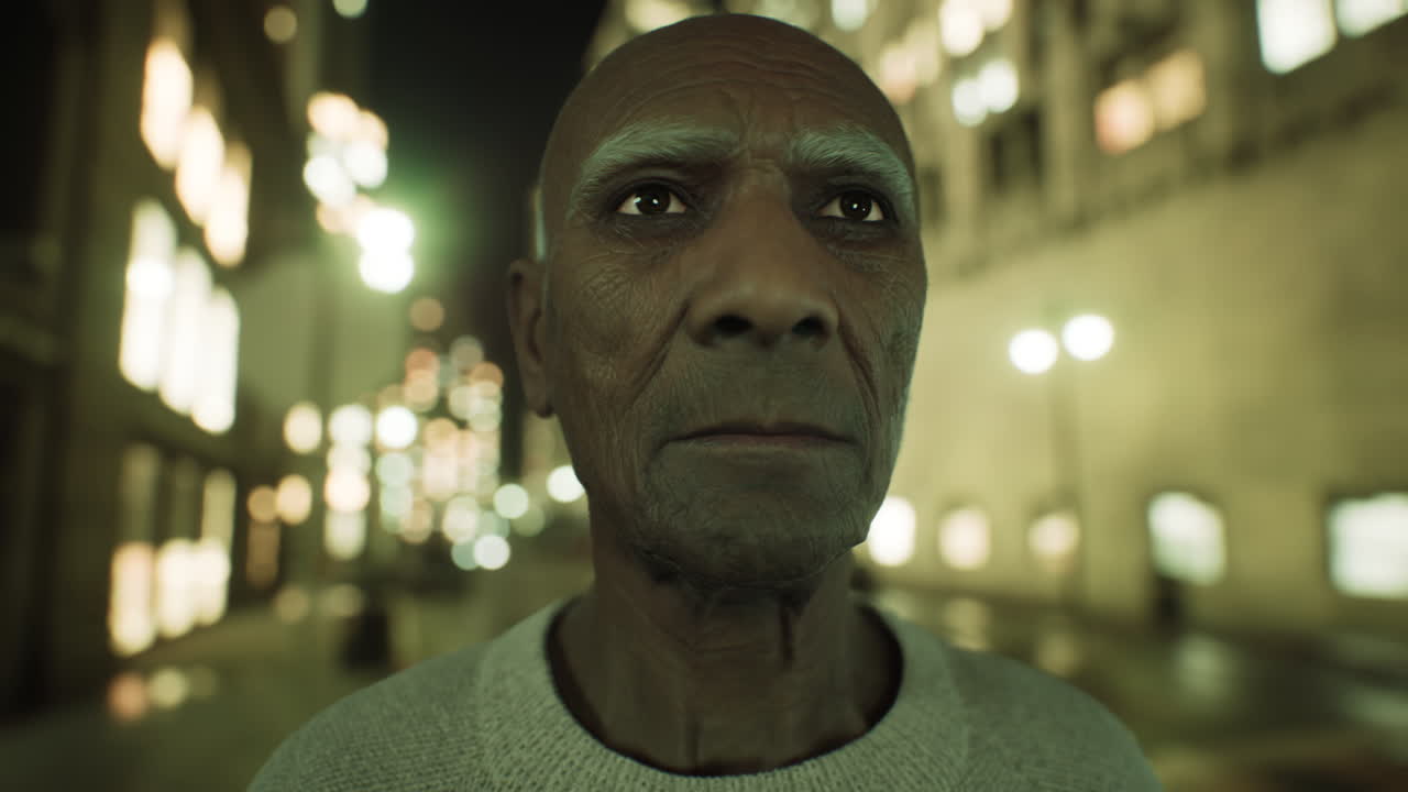 anciano asiático en la gran ciudad por la noche