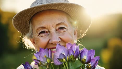 smiling senior woman holding flowers